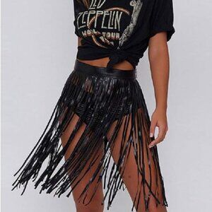 Black Leather Waist Belt Tassel Dance Rave Cosplay Bondage